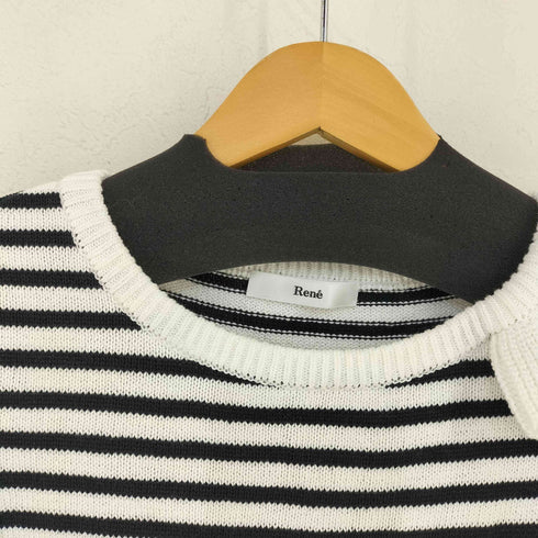 ルネ Rene 片フリル ボーダー クルーネックニット レディース